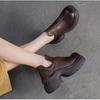 Johnature Retro Genuine Leather High Heels Pumps Commuting Comfort And Versatile Women's Platform Shoes