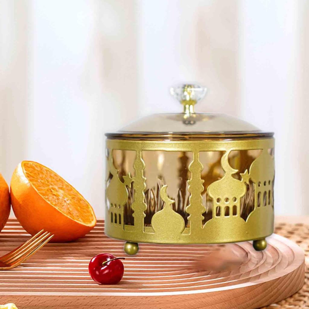 Ramadan Tray Serving Breakfast Craft Gold Islamic Food Storage Container Mubarak Plate for Eid