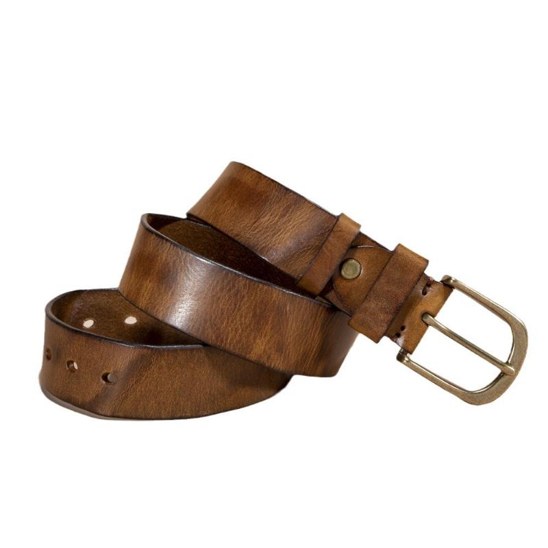 Erste Schicht Baumrinde Leder Leder Business Freizeit Reines Kupfer Schnalle Pflanzlich gegerbtes Leder Ledergürtel