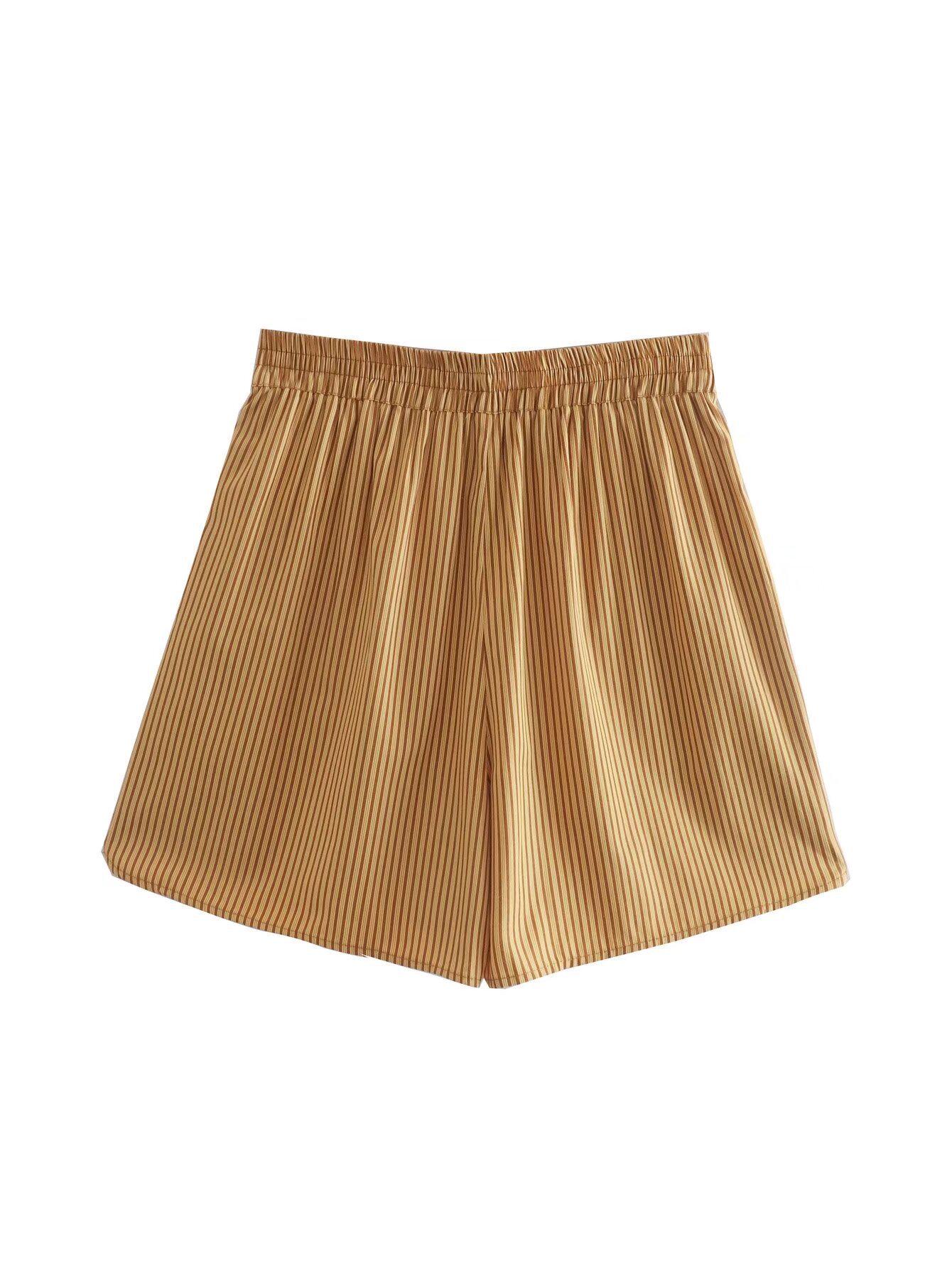 

Модный женский полосатый комплект рубашки и шорт на весну 2025 года - Новинка Small