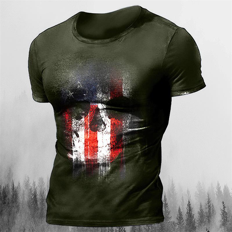 Men's Retro Skull Pattern T-shirt Horror Print Men Tops Hip-hop Rock Street Outfit O-neck Short Sleeved T-shirt Oversized Tshirt