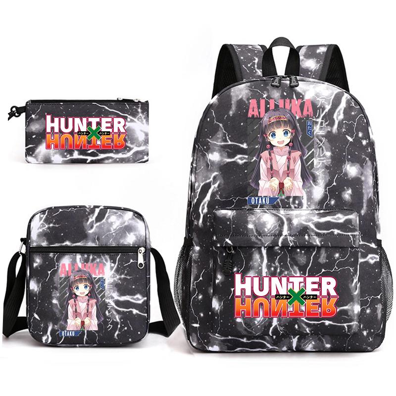 Hunter X Hunter Anime Print Student Backpack Casual Daypack for Boys Girls with Pencil Case 3 Piece Set