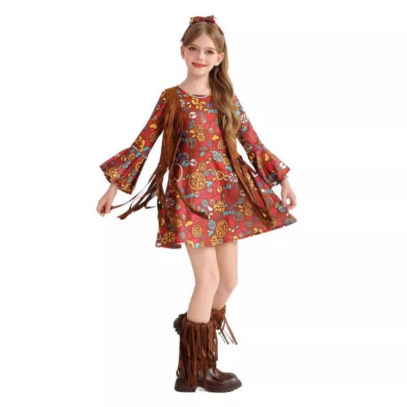 Halloween Kids Costume Little Girl Funny Vintage Hippie Carnival Stage Costume Dress