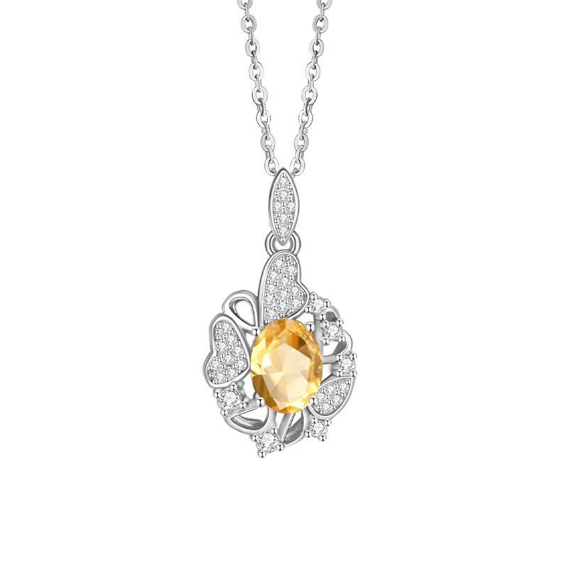 S925 Sterling Silver Necklace Women's Natural Crystal Stone Topaz Pendant Light Luxury Color Treasure High-end Clavicle Chain