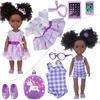 ZNTWEI 14.5 Inch Black Dolls and Black Baby Doll Clothes Accessories Including Unicorn Backpack Ipad Phone Glasses Shoes Camera Headband Hairpin
