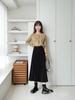 Korean Style Pleated A-Line Skirt for Women, High Waist, Slimming, Plus Size, Medium Long, Apricot - Autumn/Winter.