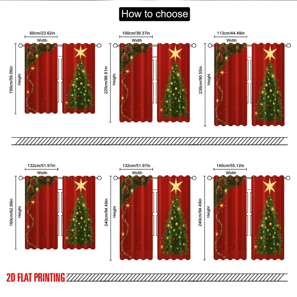 Flat Printing Popular Christmas Curtains Tree Gifts Digital Printed Polyester Drapes Holiday Decorations Set Of 2 Made
