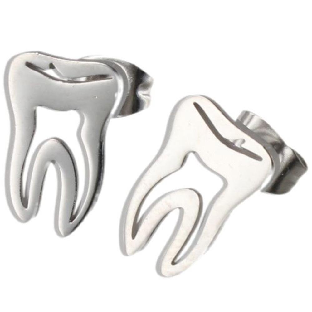 Women Punk Asymmetric Stud Earrings Stainless Steel Doctor Nurse Accessories Tooth Stud Earrings
