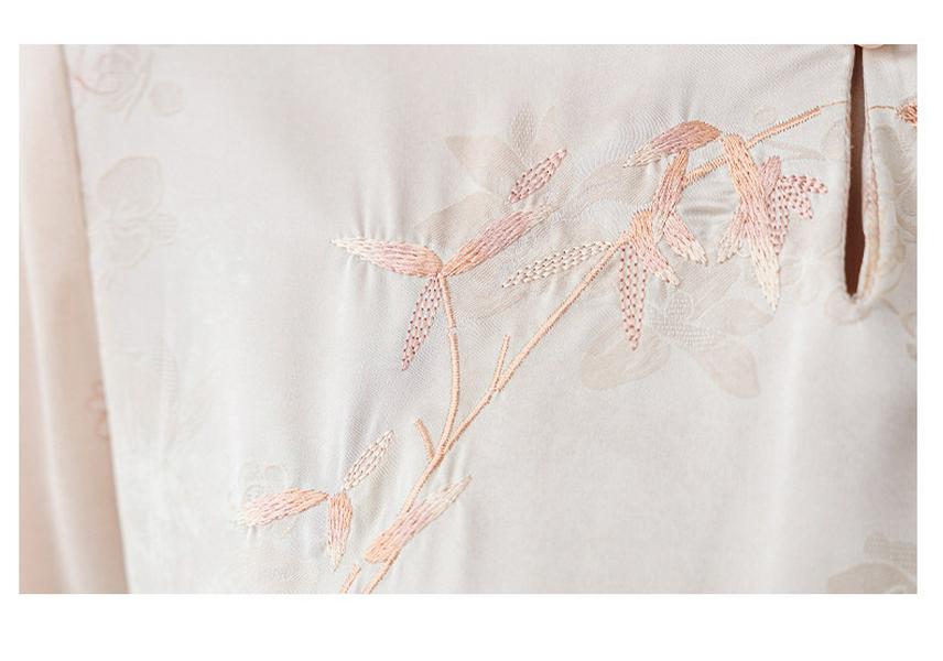Elegant 2026 Summer Chinese Style Imitation Silk T-shirt with Gauze Sleeves for Middle-aged and Elderly Women