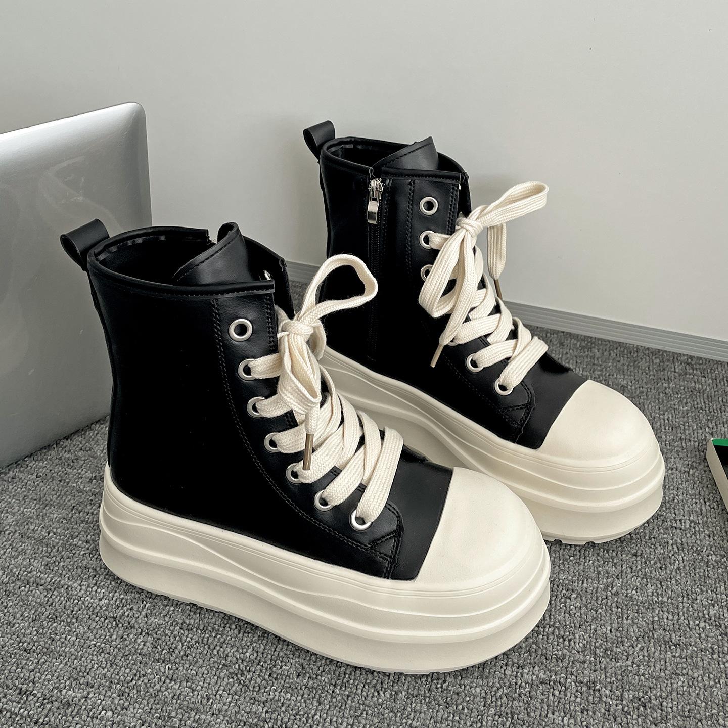 

Queen Fan Black Retro Platform High-top Shoes Women s 2025 New Autumn Skirts Versatile Heightening Board Shoes 35 чёрный