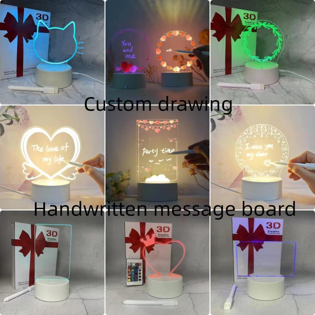 16-Color Remote-Control RGB Marker Message Board with 3D Night Light, DIY Graffiti Pen, Erasable Handwriting, and Acrylic Table Lamp.