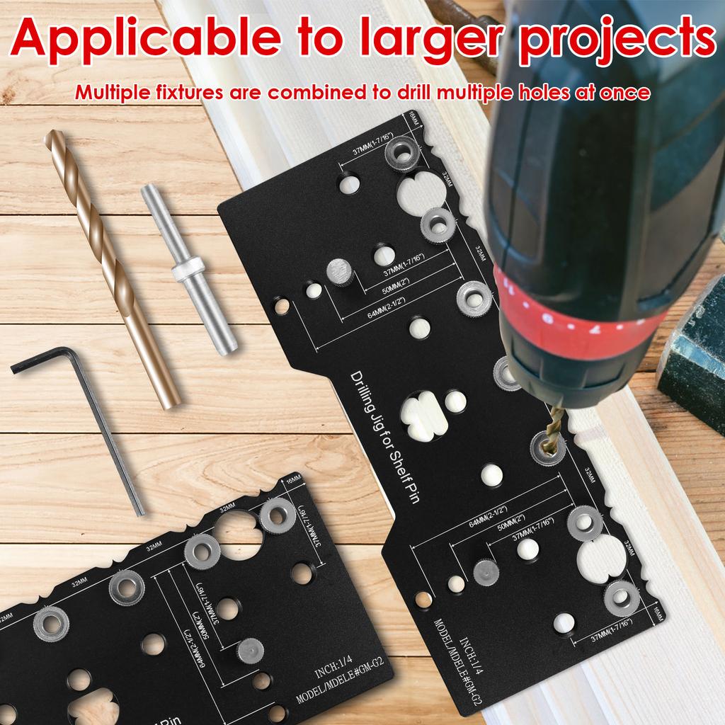 Shelf Pin Jig 1/4 Inch Aluminum Alloy Shelf Pin Drilling Guide 32mm Spacing Woodworking Straight Hole Drilling Jig Hardware