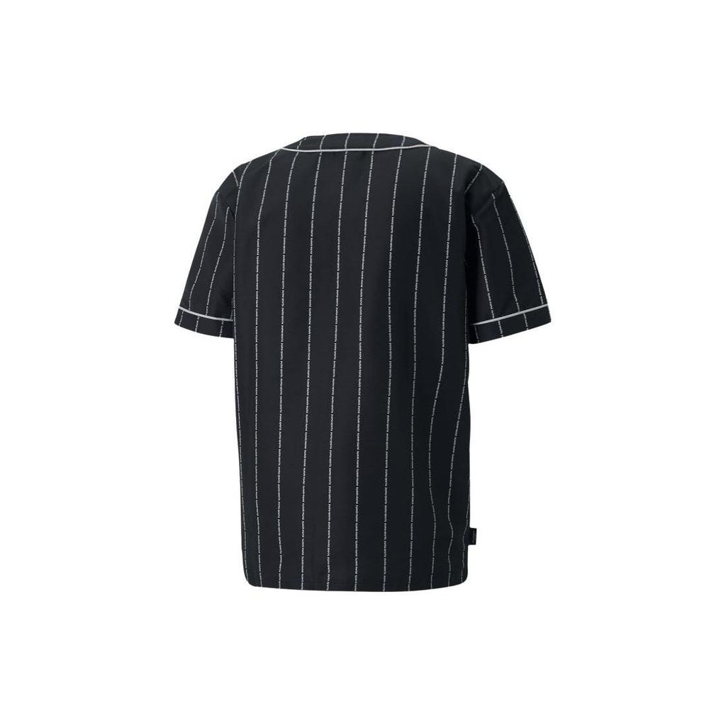 Puma Striped Print Single-Breasted Round Neck Short Sleeve Shirt Men Shirts Black 622579-01