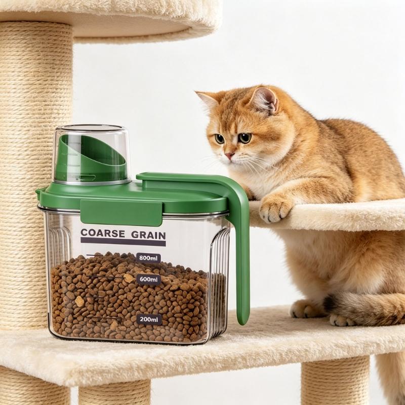 Little Household Canister With See Through Body And Slip Resistant Bottom Ideal For Storing Dry Pet Meals