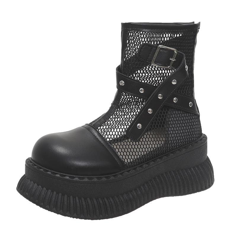 Fashion 2025 New Mesh Breathable Summer Ankle Boots for Women Hollow Out Thick Bottom Cool Boots Woman Chunky Platform Punk Boots