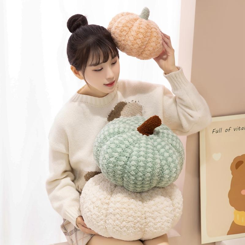 Pretty Cream Color Pumpkin Plush Toys Stuffed Soft Lifelike Pumpkin Doll Cozy Home Throw Pillow Kawaii Party Decor Nice Gift