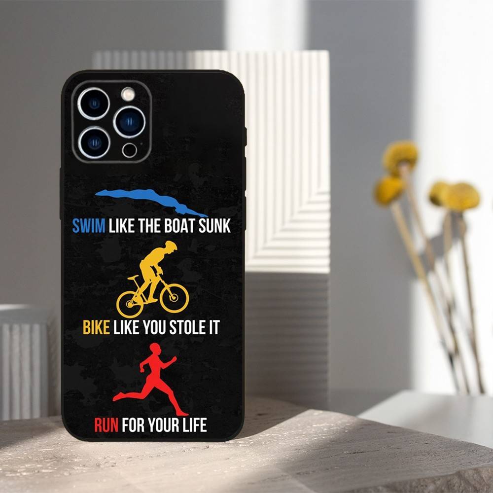 Triathlon Schwimmen Radfahren Laufen Für iPhone 12,14,13,15,16,11,17,X,Mini,XR,SE,XS,Plus,Pro,Max,8,7,Weiche Silikon Schwarze Hülle