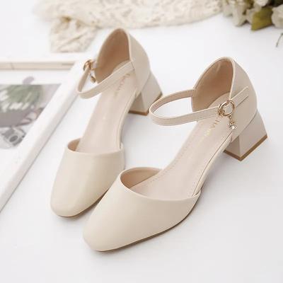 Sapatos Femininas Women Casual Round Toe Beige Office Work High Heel Shoes Lady Fashion Sweet Comfort Career Hotel Shoes Ba173