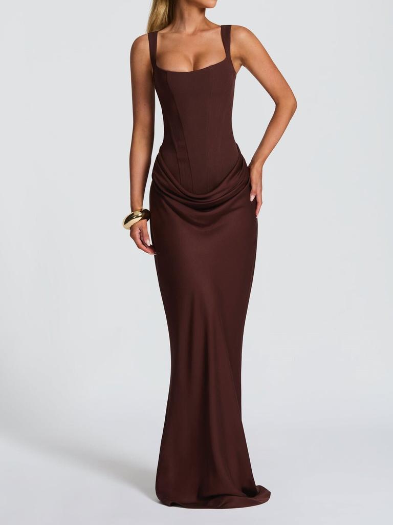 Damen Sexy Einfarbig Plissiert Trägerloses Kleid Lady Chic Schulterfrei Rückenfrei Hohe Taille Geschlitzt Kleider Abendparty Kleid