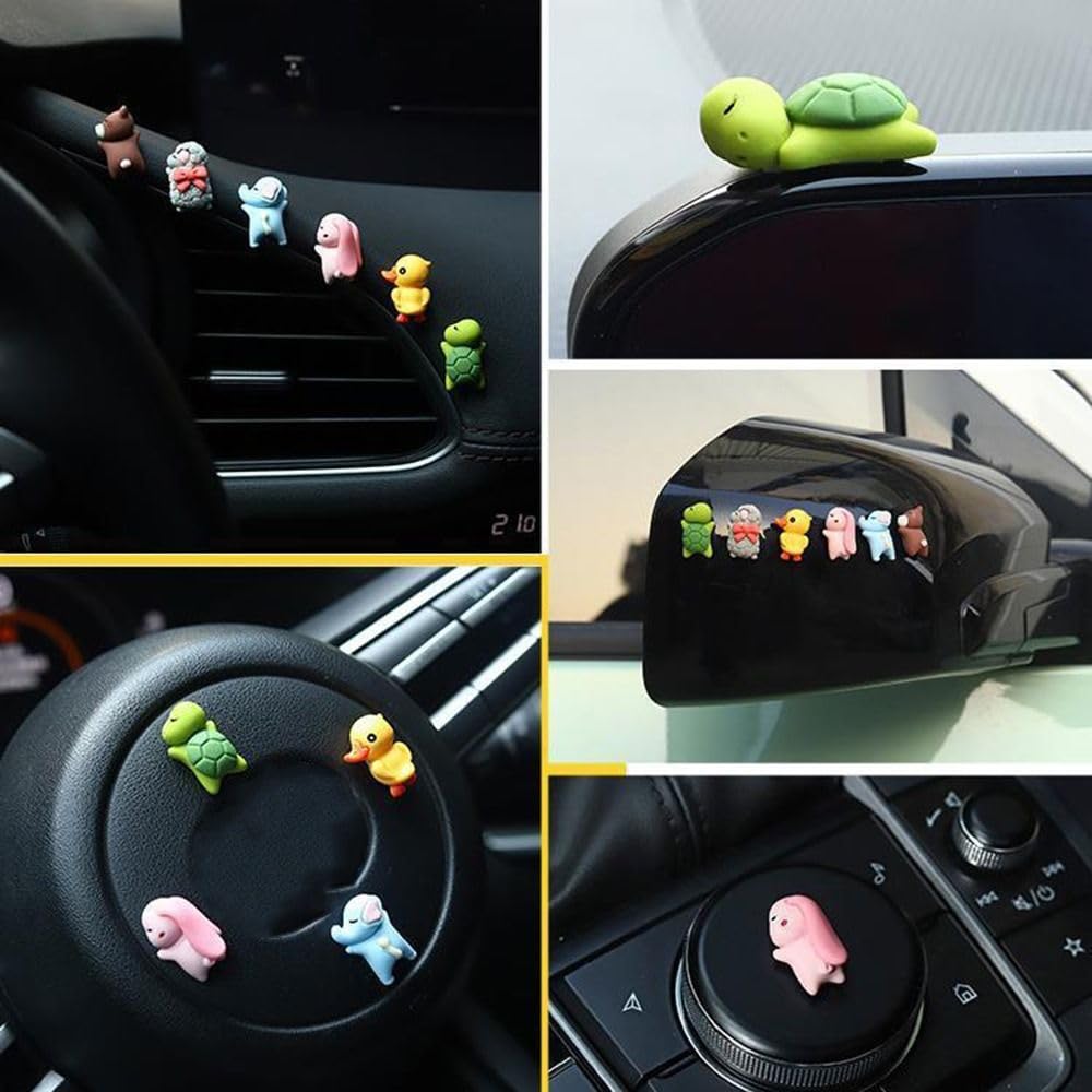 Set of 6, Car Decoration, Interior Decoration, Figurine, Cars, Cute, Animals, Accessories, Mini Size, Double-Sided Tape Included (Sleeping Side)