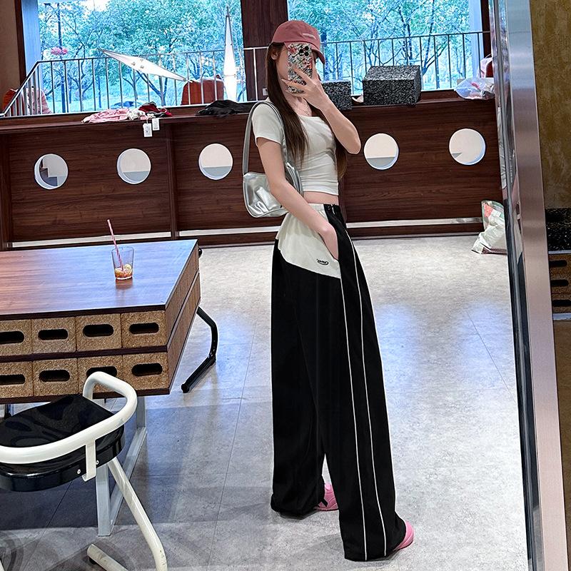 

Gray sweatpants women s summer thin new overalls small casual and thin wide-leg quick-drying pants XXL чёрный