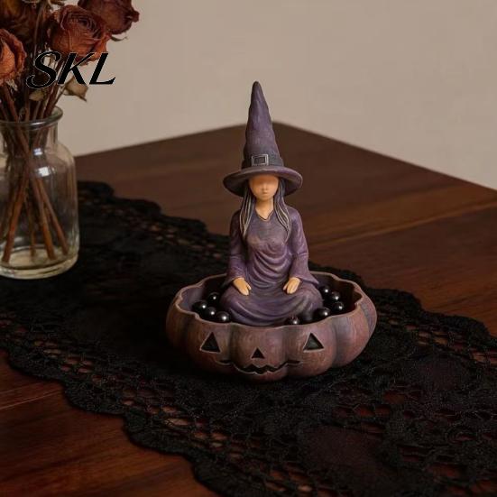 Gruselige Schmuckschale Halloween Gesichtlose Hexe Aufbewahrungsschale, Harz Kürbis Süßigkeitenschale, Figur Retro Aschenbecher Schreibtisch-Organizer für Süßigkeiten Schlüssel
