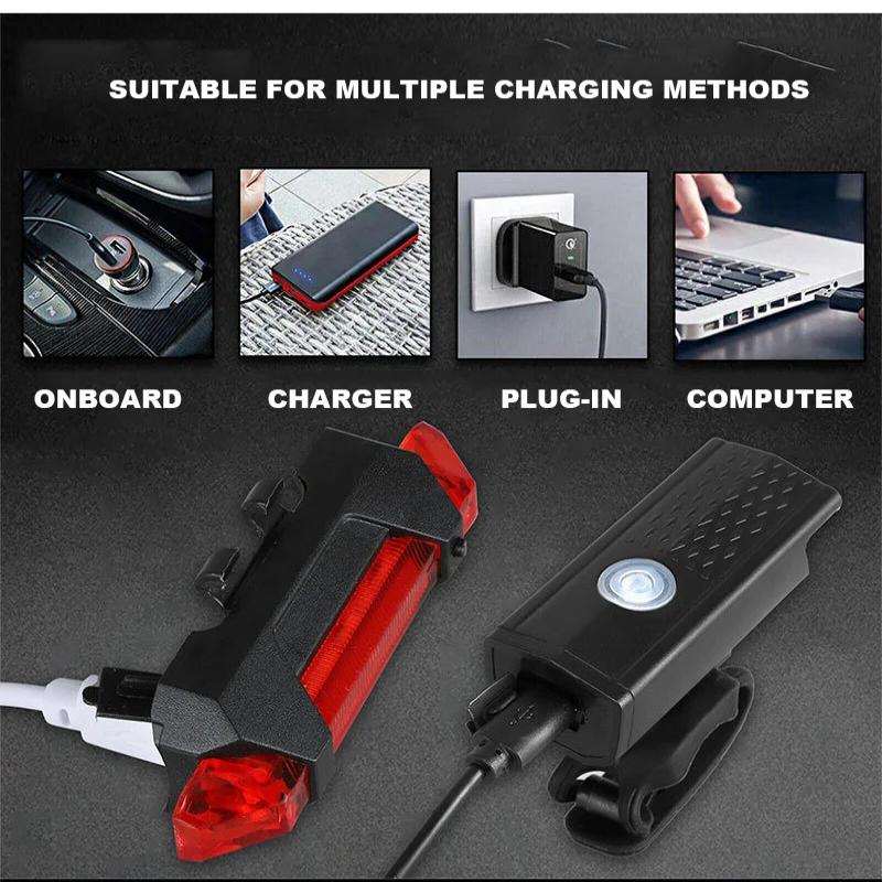 USB Rechargeable Bicycle Headlight and Taillight Waterproof for Enhanced Nighttime Safety