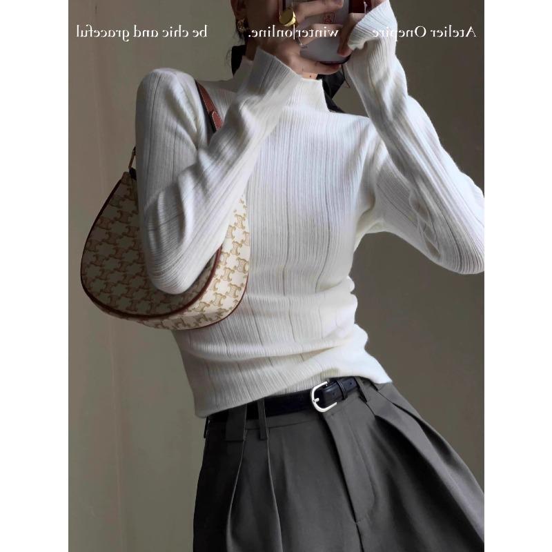 Temperament cold feeling semi-turtleneck Spice Girl long-sleeved bottom knitted sweater women's autumn new sweater slim and thin