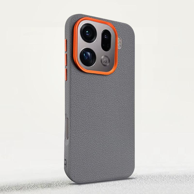 Funda de Teléfono Móvil de Cuero Liso con Succión Magnética FindX9 para Oppo Find X9 Pro Pantalla Curva+Lente de Metal+Carcasa Dura Integral