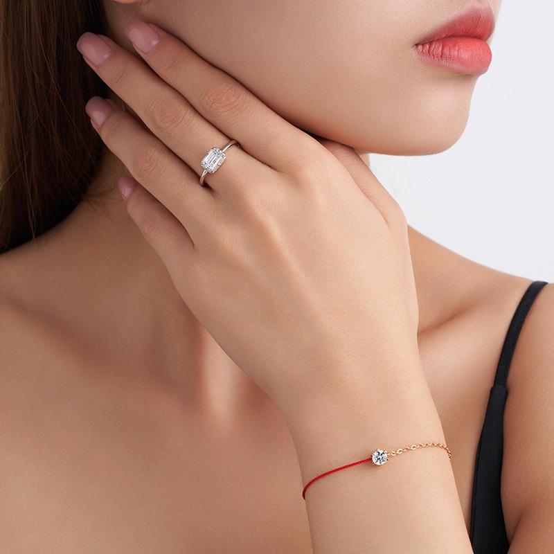 Anello Pagoda Rettangolare Taglio Moissanite in Argento Sterling S925 Moda Donna Gioielli Minimalisti Vendita Calda Transfrontaliera