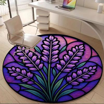 1pc Lavender StainedGlass Office Round Area Rug, Indoor Mat Suitable ForOffice, Under Office Chairs Bedroom Living Room Home Decor, Room Deco  D085
