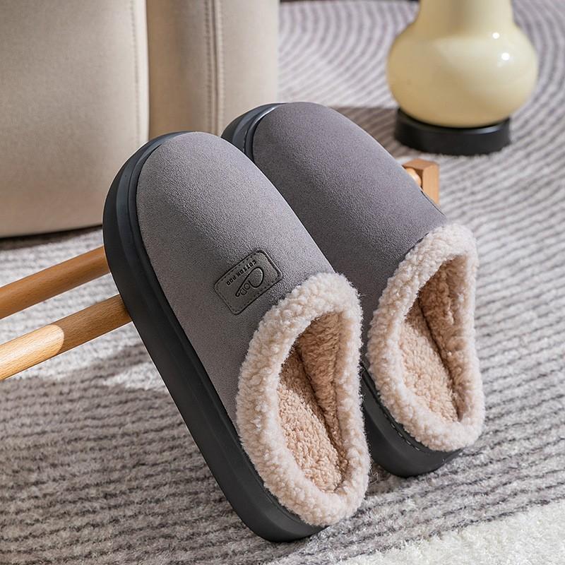 Pantuflas de algodón invierno hogar interior suela gruesa antideslizante apiladas engrosadas simples felpa cálidas