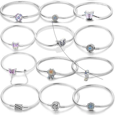 17-20cm Butterfly Bead Bracelet 925 Sterling Silver Heart Pendant DIY Jewelry Gift for Women