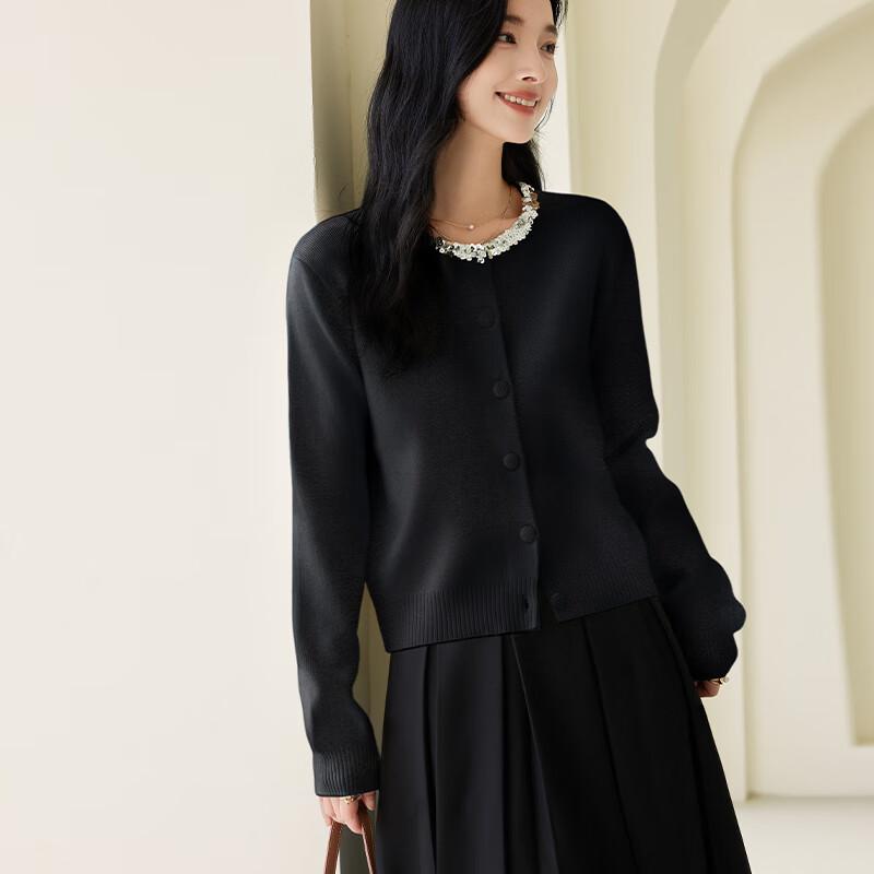 

VICTORIA&VERA Women s Sequin Embroidered Round Neck Knit Cardigan S