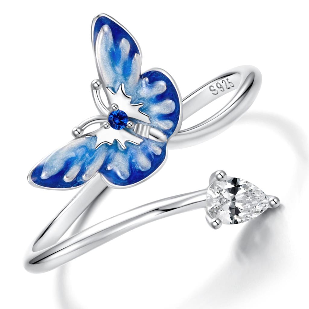 Silver universal ring blue butterfly silver 925