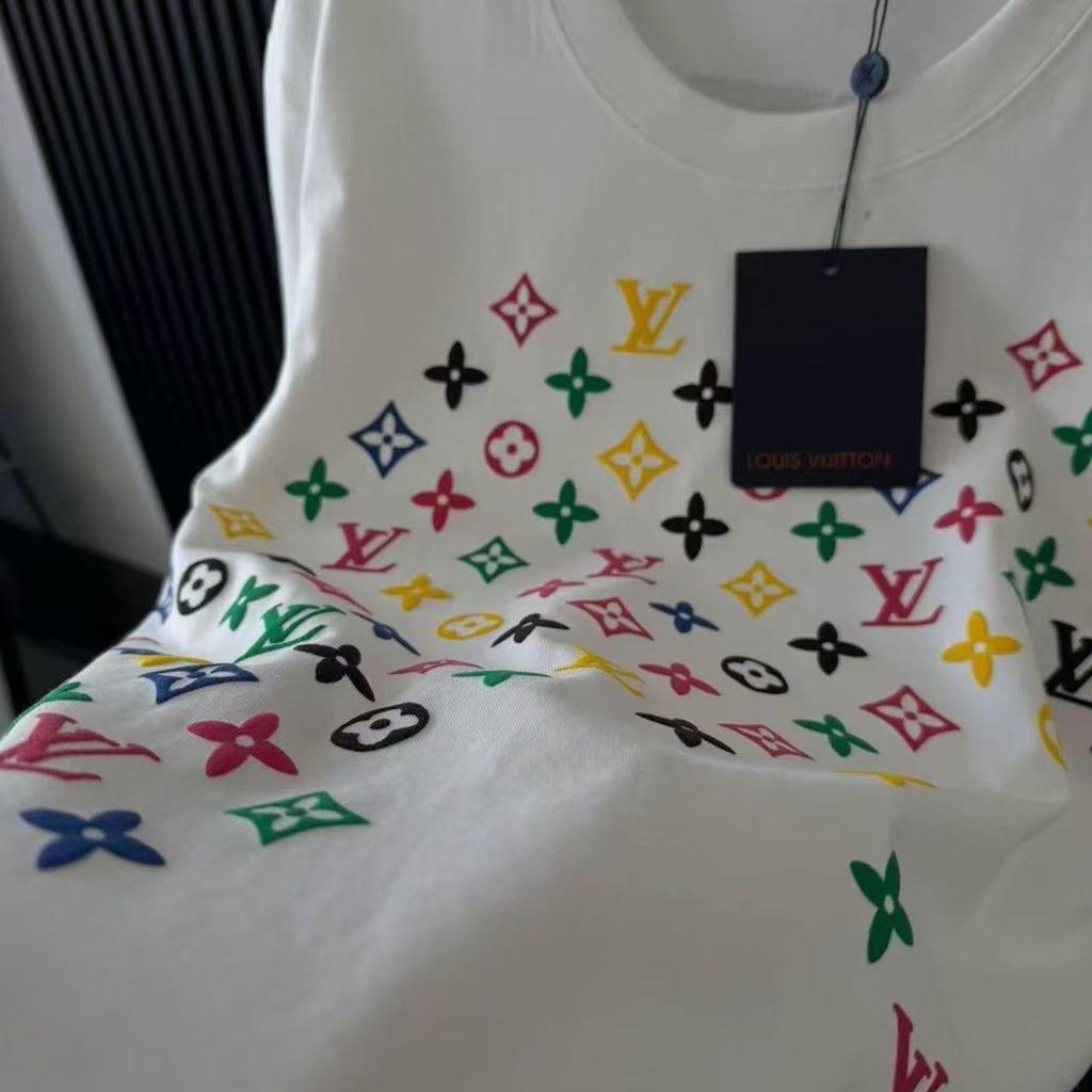 2026 Oversized tričko s potiskem monogramu, Celoplošný vzor, Lehké unisex tričko pro pár