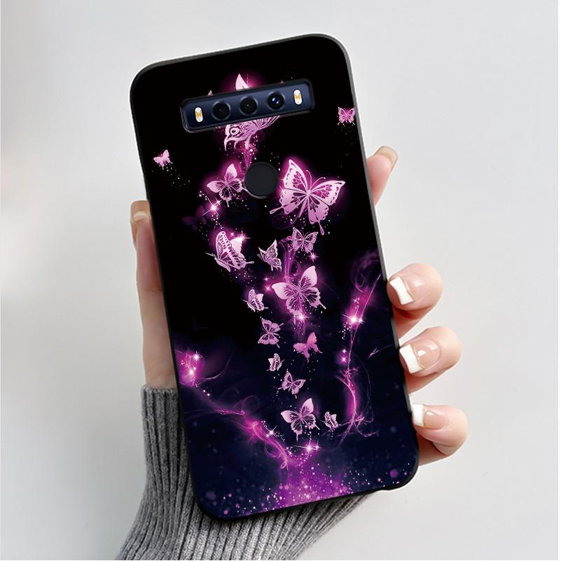 Case For TCL 10SE 10 SE Phone Case Aesthetic Luxury Fashion Butterfly Flowers Black Jelly Soft TPU Silicone Protective Cover
