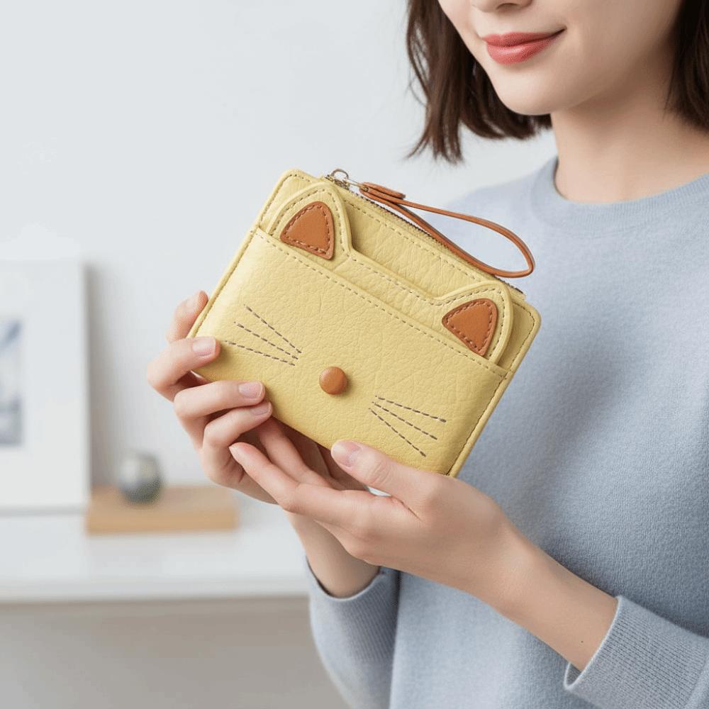 Multi Card Position Cartoon Wallet Short Student Card Coin Purse Portable Cat Wallet Girls