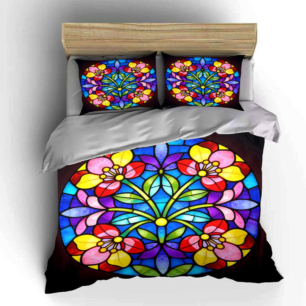 Colorful Floral Glass Art Set Soft Comfortable Duvet Cover Bedding Set Included 1*Duvet Cover & 2*Pillowcases, Gift