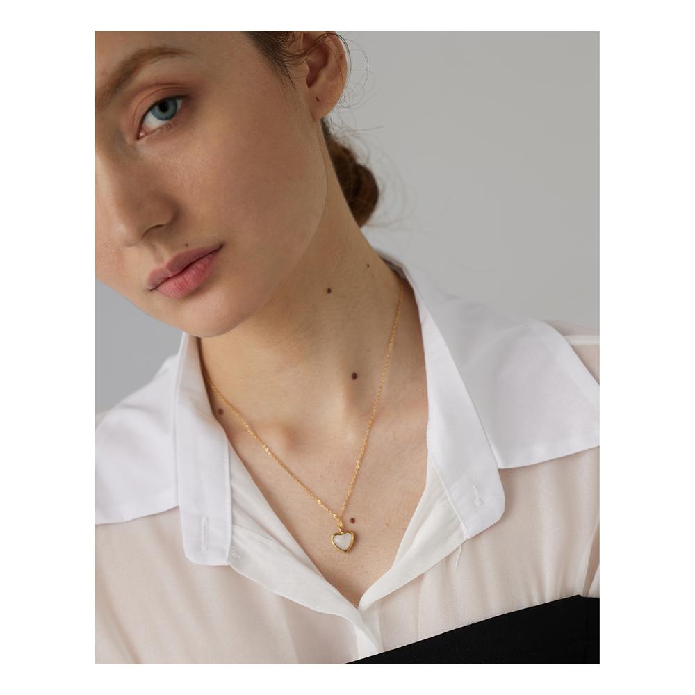 Yhpup Stainless Steel Heart Pendant Necklace Chain Jewelry Temperament Natural Stone Agate Collar Women Necklace