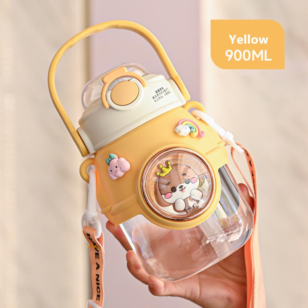 900ML Kinderwasserflaschen für Mädchen Große Kapazität Kunststoff Kinderwasserflasche mit Strohhalm für Schule Outdoor Reise Wasserbecher