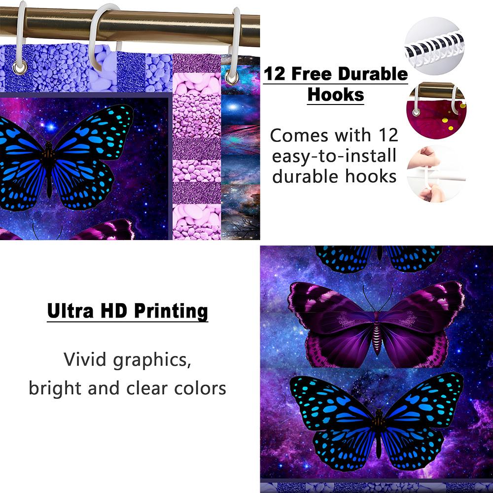 1/4Pcs Halloween Decoration Colorful Butterflies Pattern Shower Curtain Bathroom Decor Halloween Decoration Indoor Showr Curtain