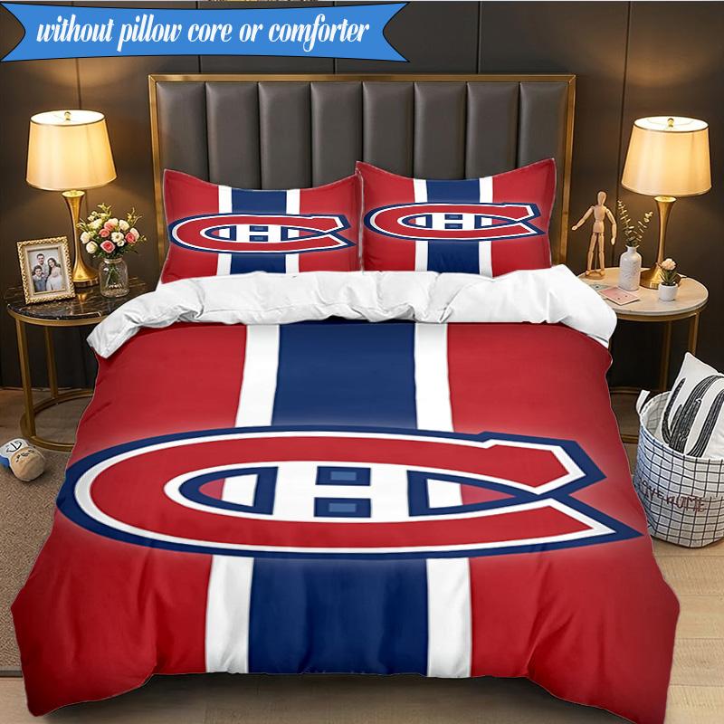 3PCS Canadiens Hockey Team Bedding Set,Including 1pc Duvet Cover And 2pcs Pillowcases Perfect for Bedroom, Dormitory, Fan Christmas Gift