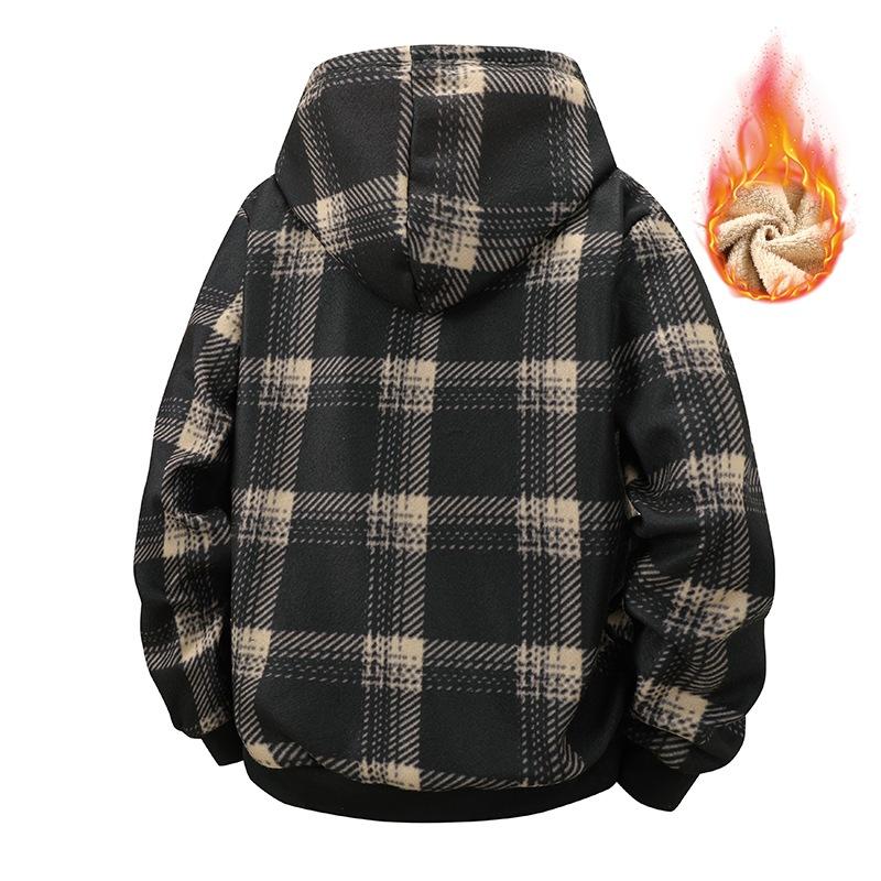 Men S Plaid Hooded Plush Fleece Thick Warm Casual Outdoor Sports Jacket