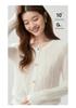 Women's Round Neck Button-Up Cardigan: 75% Cashmere, 25% Mulberry Silk, Cable Knit, Long Sleeve Sweater Coat