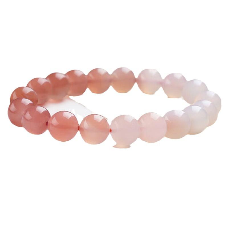 Peach Blossom Pink and White Chalcedony Gradient Agate Bracelet - Natural Christmas Gift