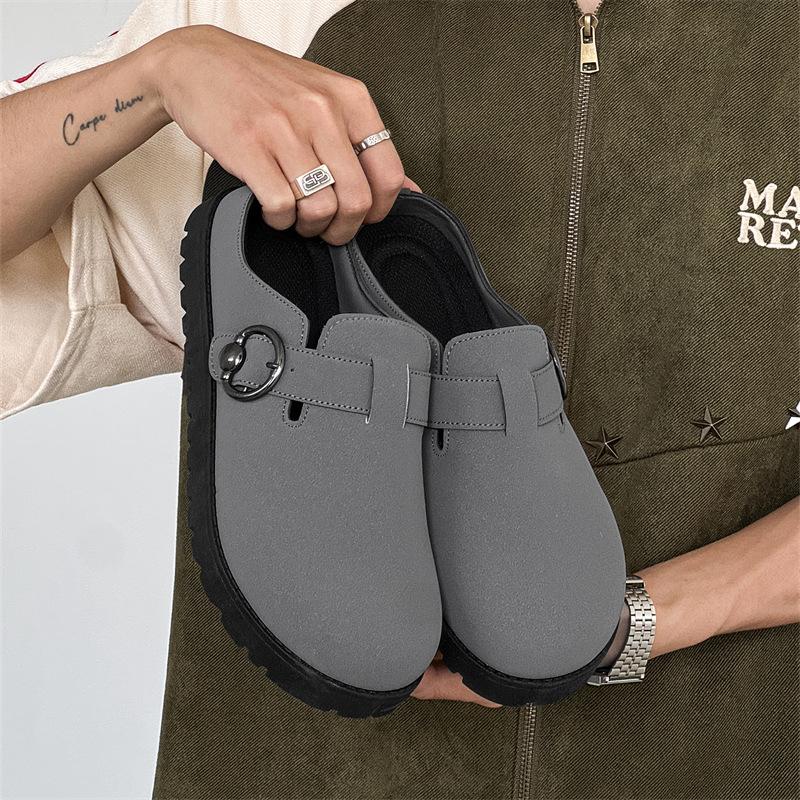 

2025 new men s slippers niche mango head low-top half-drag lazy person one-pedal bag head drag board shoes men Z506 44 сірий колір