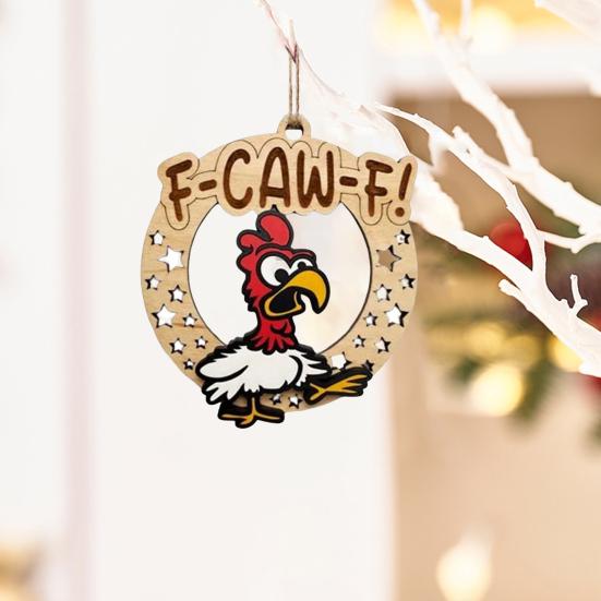 Funny F-Caw-F Chicken Christmas Ornaments Wooden Chicken Ornaments Hilarious Christmas Tree Decoration Gag Gift