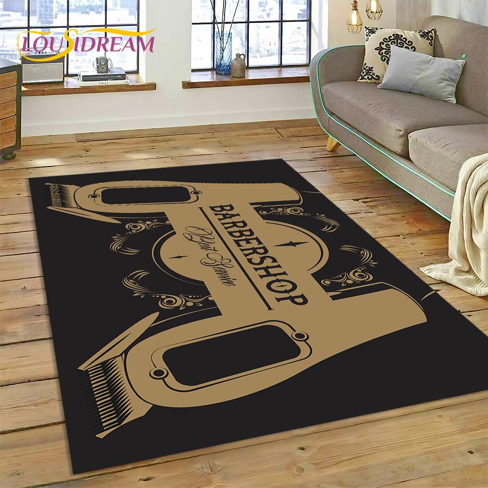 Fashion Barber Shop Logo Skull Vintage Rug Carpet for Living Room Bedroom Decor,Floor Mat Non-slip Decoration for Sofa Doormat