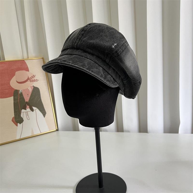 Denim octagonal newsboy hat children's new big head circumference shows the face small sunshade painter duck tongue cloud beret